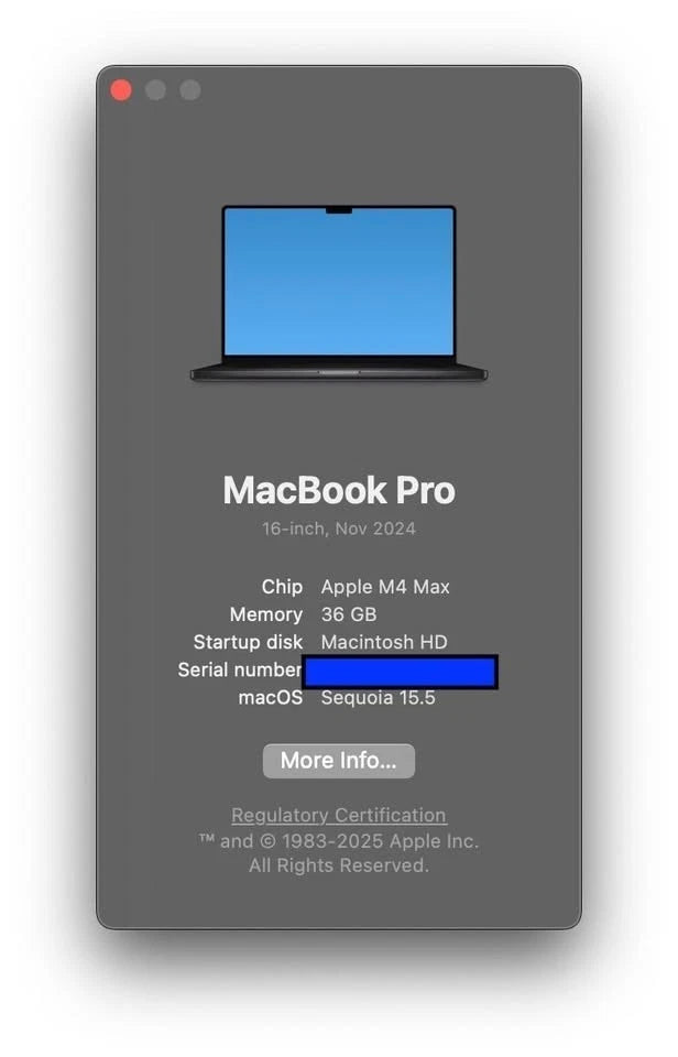 Space Black MacBook Pro 16 M4 MAX 36GB 1TB 28 cycles 100% battery!