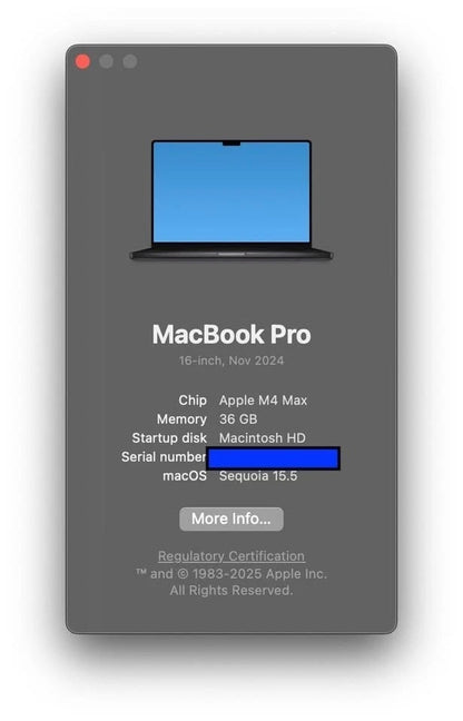 Space Black MacBook Pro 16 M4 MAX 36GB 1TB 28 cycles 100% battery!